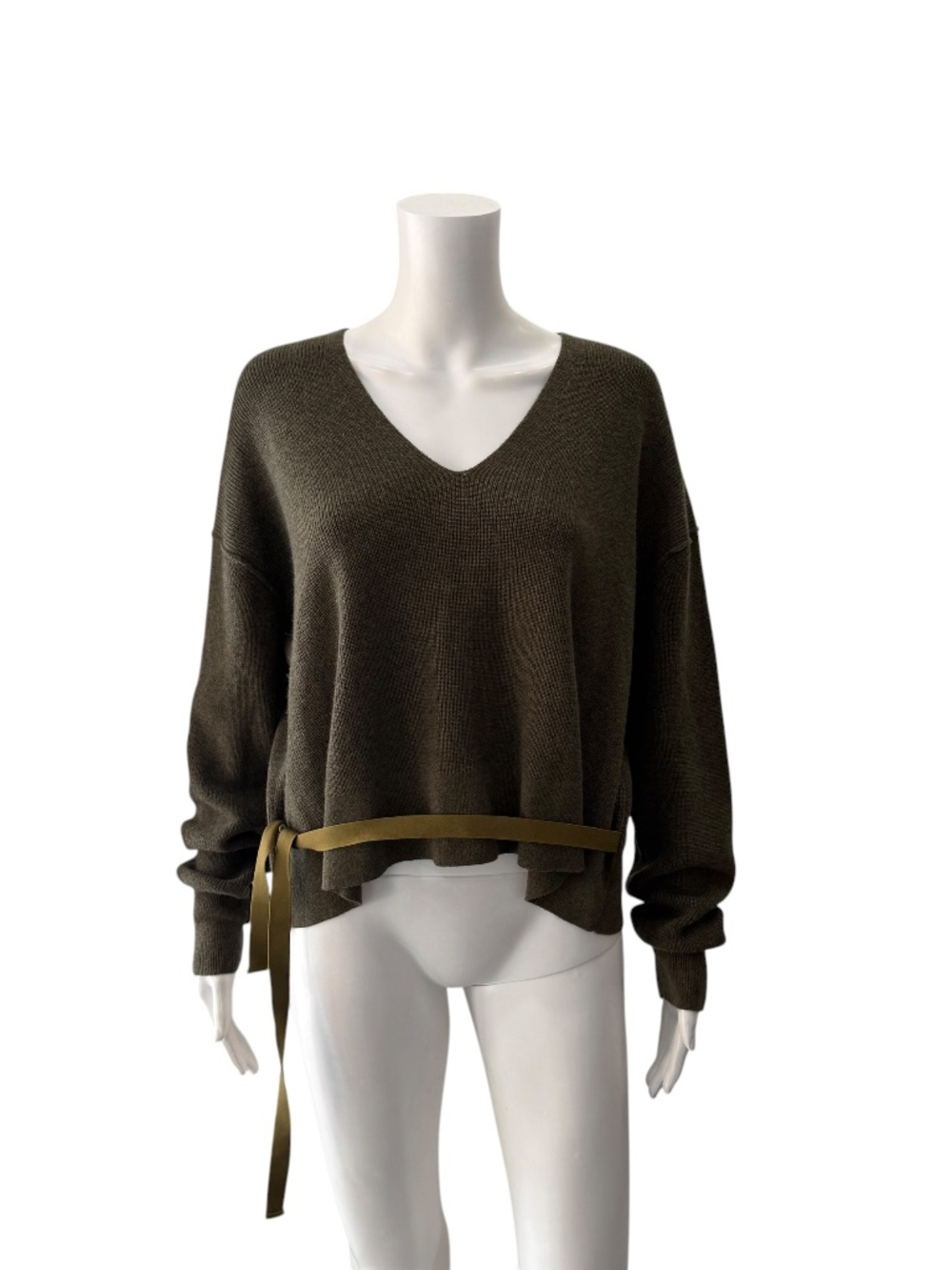 NWT $390 Helmut Lang Olive Green V-Neck Sweater Size XS